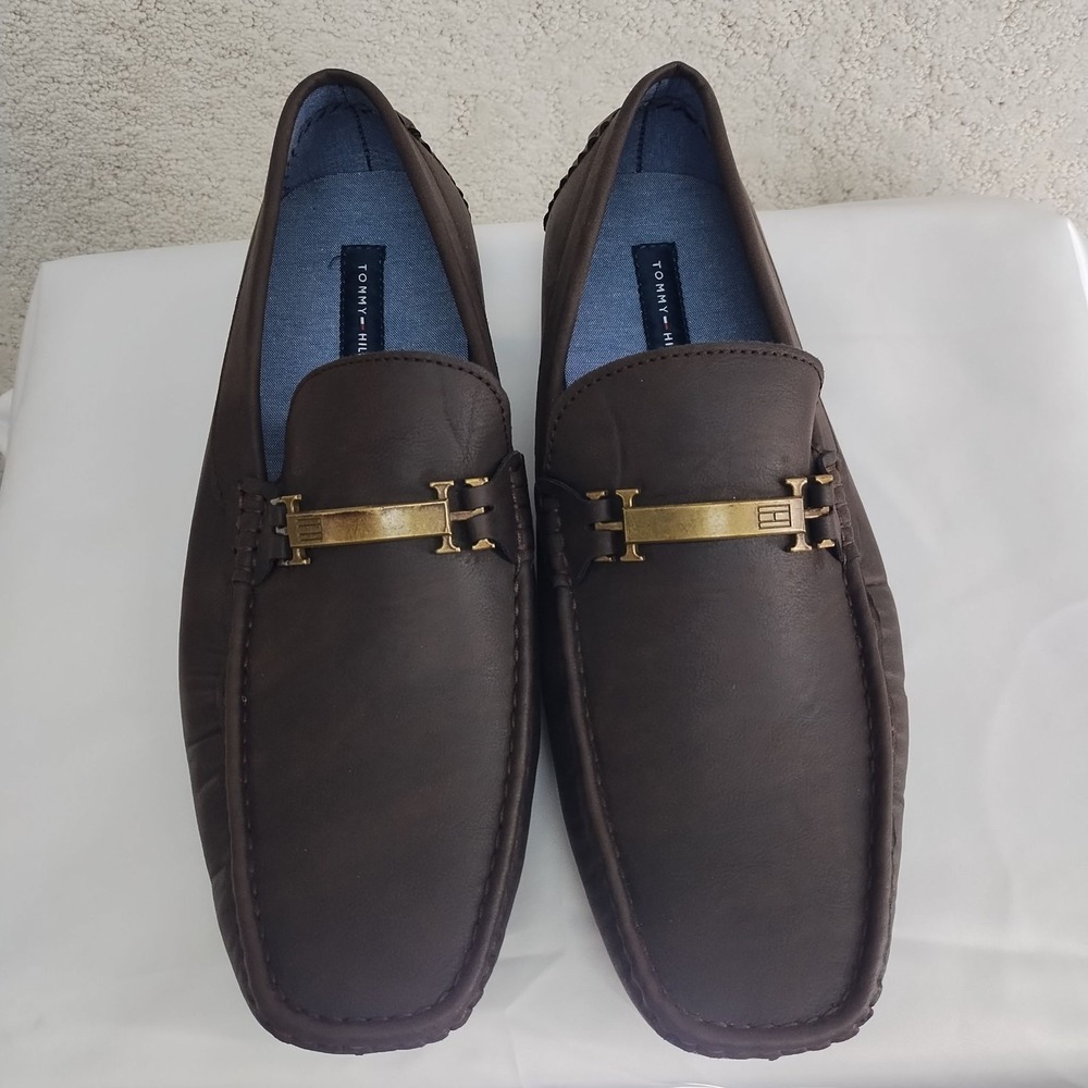 Tommy Hilfiger Men’s 12 Brown Driving Loafers Moccasin Gold Bit Slip On